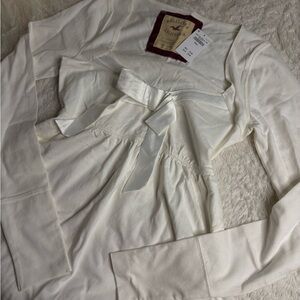 Hollister Cream Long Sleeve Top with Ribbon
